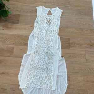 White mesh and flowery see through swim suit cover up